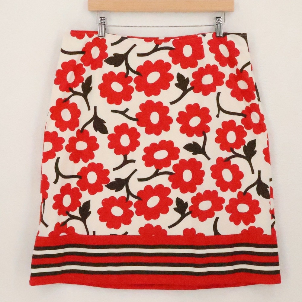 Boden Red Floral A-Line Skirt Womens Size 16R Mod Cotton Preppy Twee Office